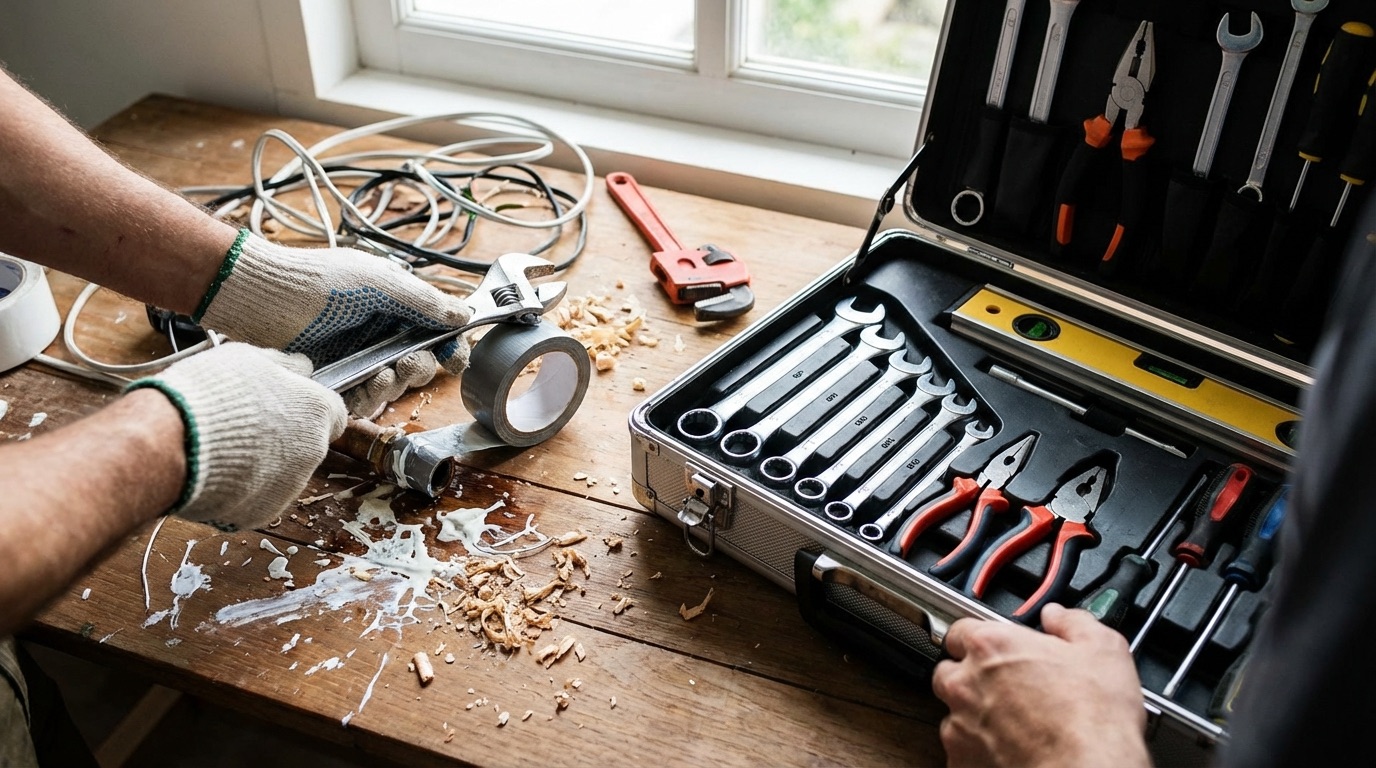 DIY attempt versus professional handyman tools comparison