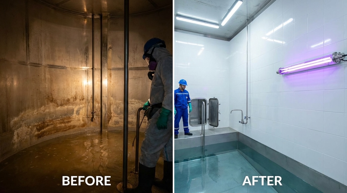 Clean sparkling water tank interior after professional cleaning
